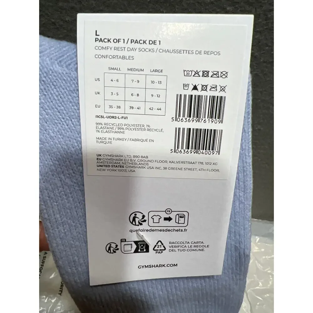 Comfy Rest Day Gymshark Socks Size L (10-13) Unisex Peri Blue